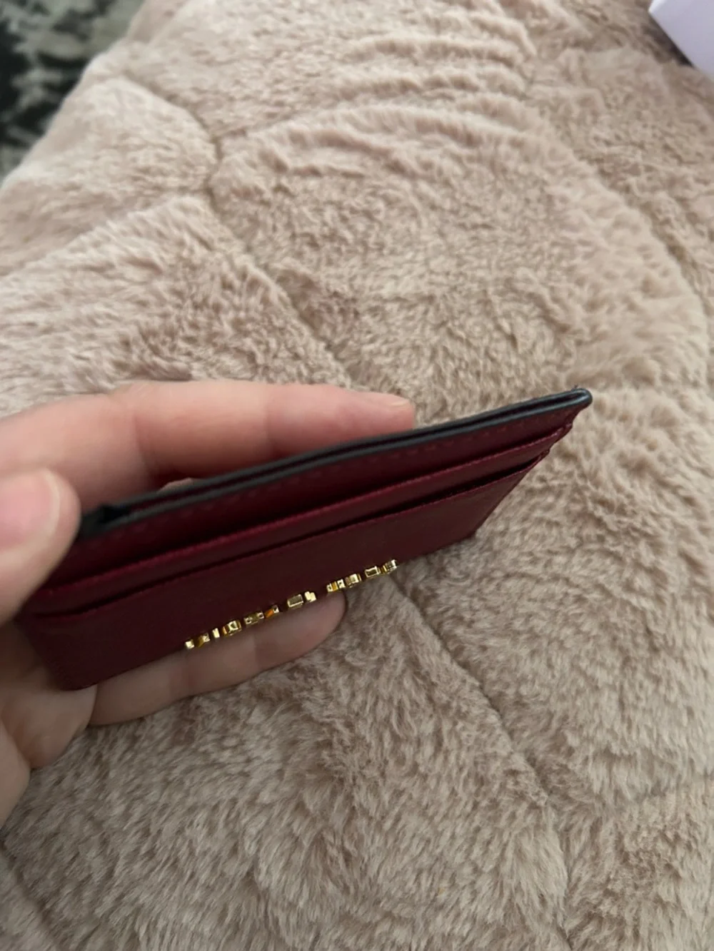 Michael Kors Burgundy Saffiano Leather Card Case with Gold Logo